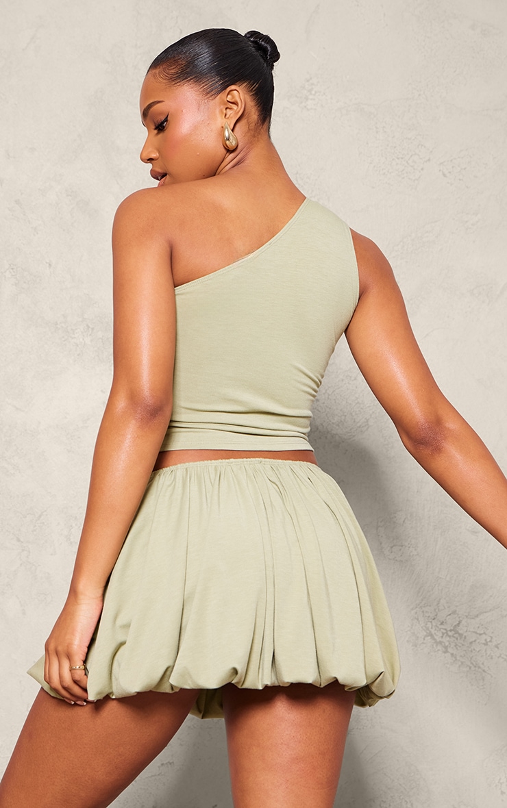 Sage Jersey Ruched Detail One Shoulder Top image 2