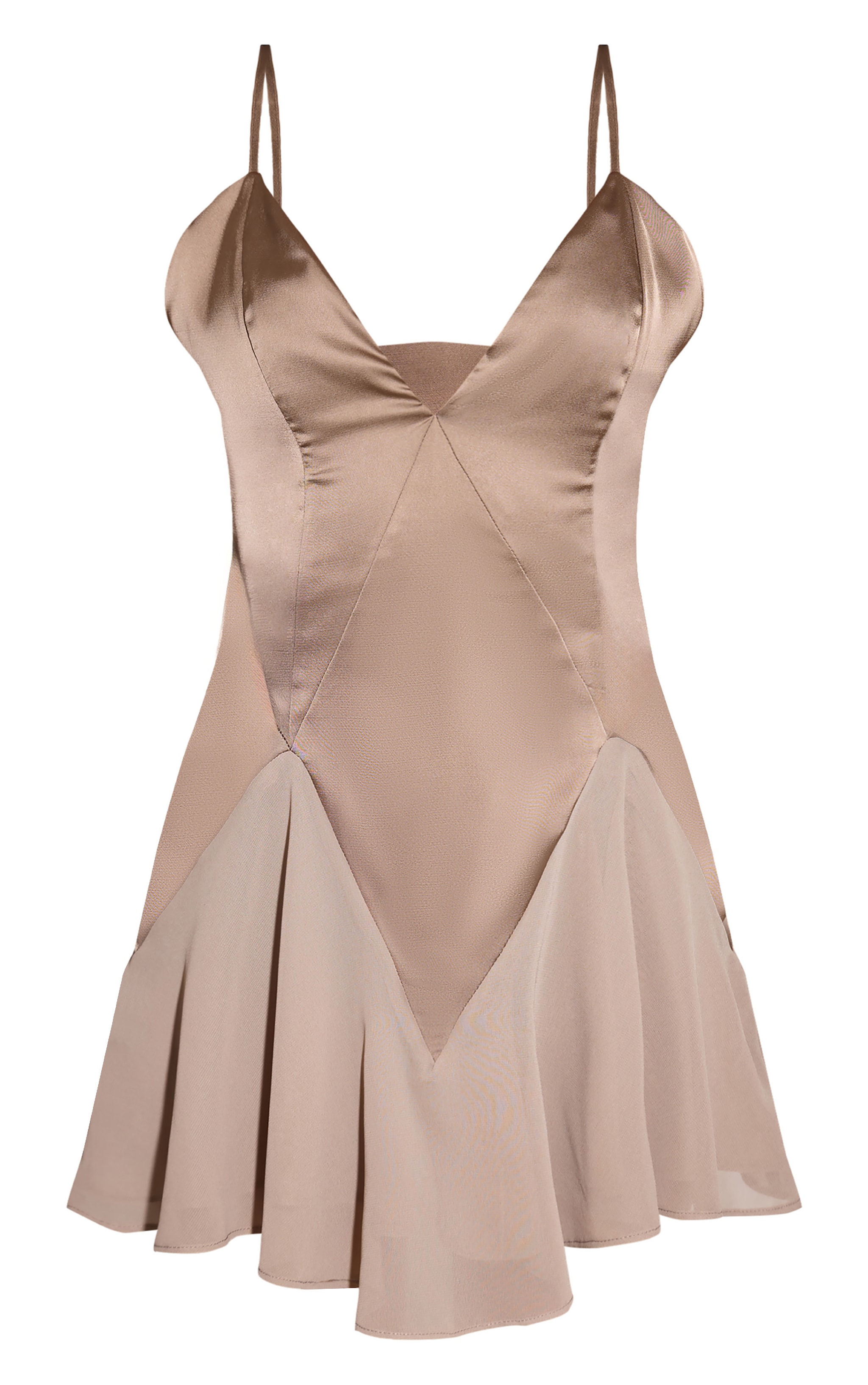 Robe droite satinée taupe à col en V image 5