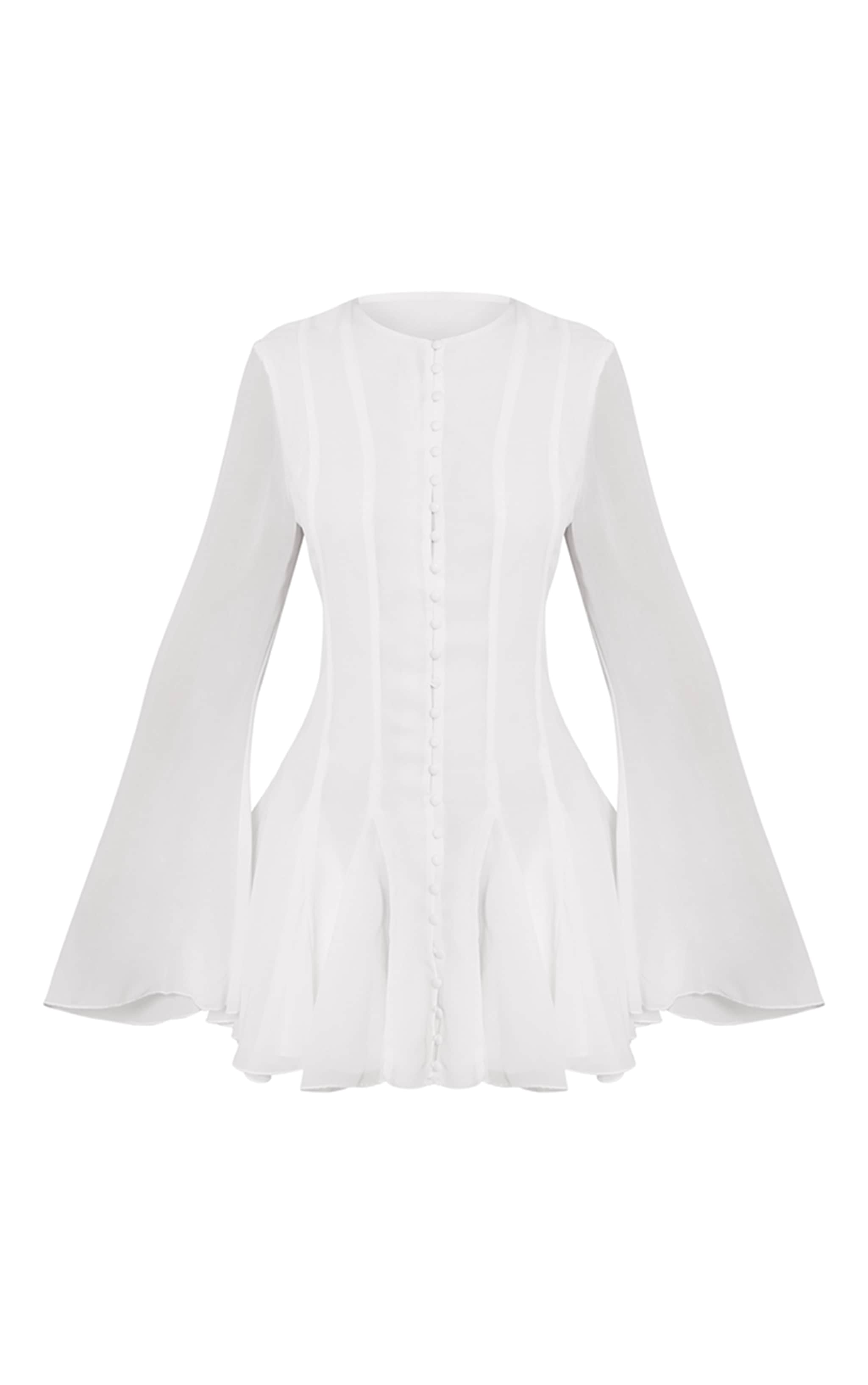 Petite White Button Detail Long Sleeve Mini Dress image 5