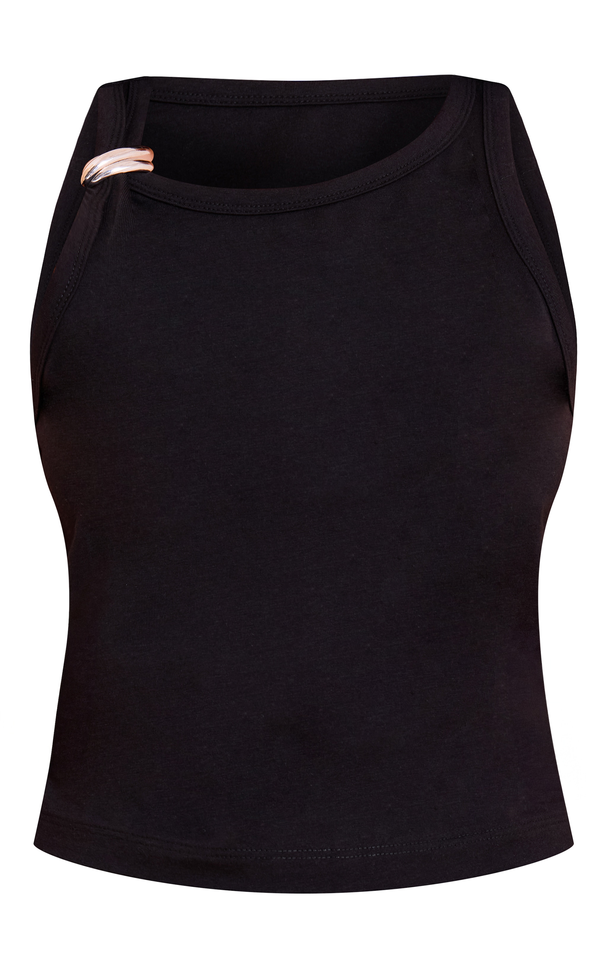Petite Black Modal Silver Trim Detail Vest Top image 5