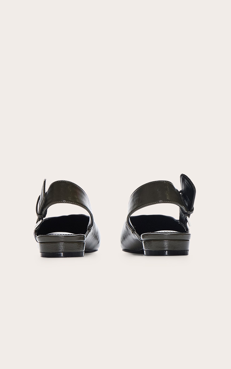Olive Crinkle PU Buckle Point Toe Sling Back Mules image 4