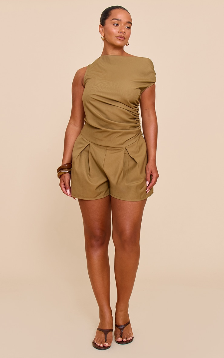 SHAPE khaki Woven Ruched One Sleeve ROMPER image 3