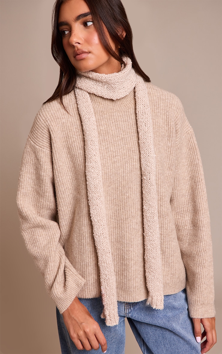 Oatmeal Skinny Knit Scarf