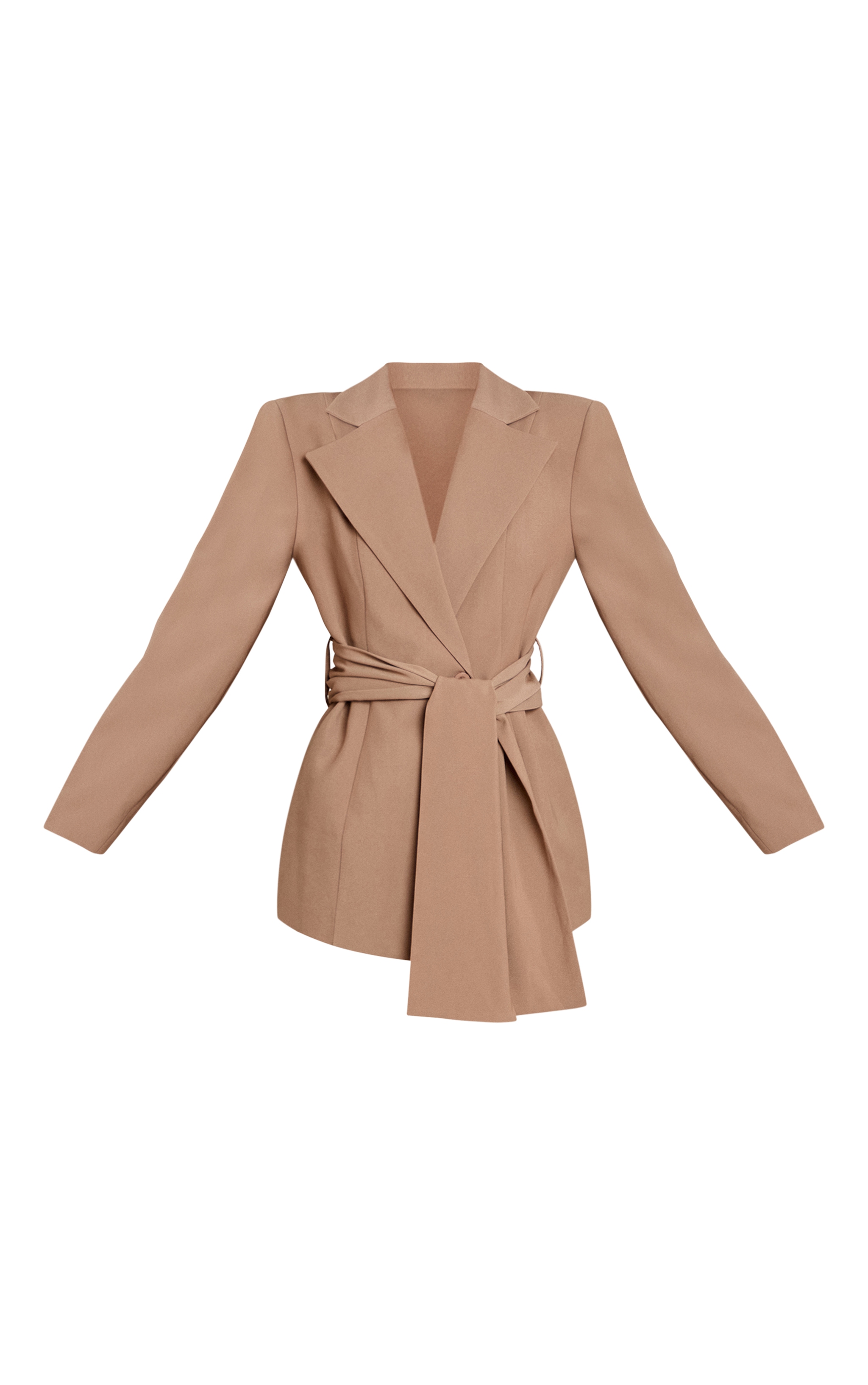 Taupe Gathered Wrap Waist Belted Blazer image 5