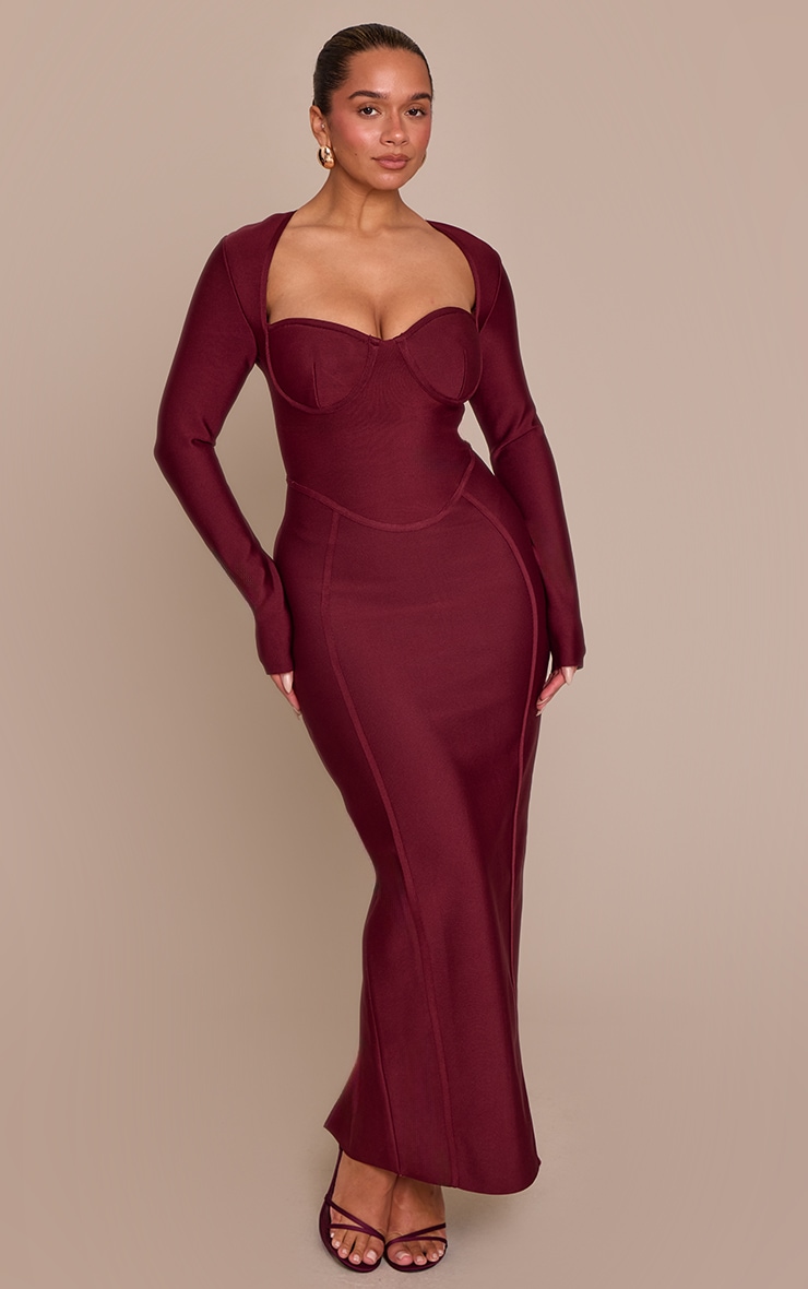 Shape Wine Bandage Long Sleeve Corset Maxi Dress image 3