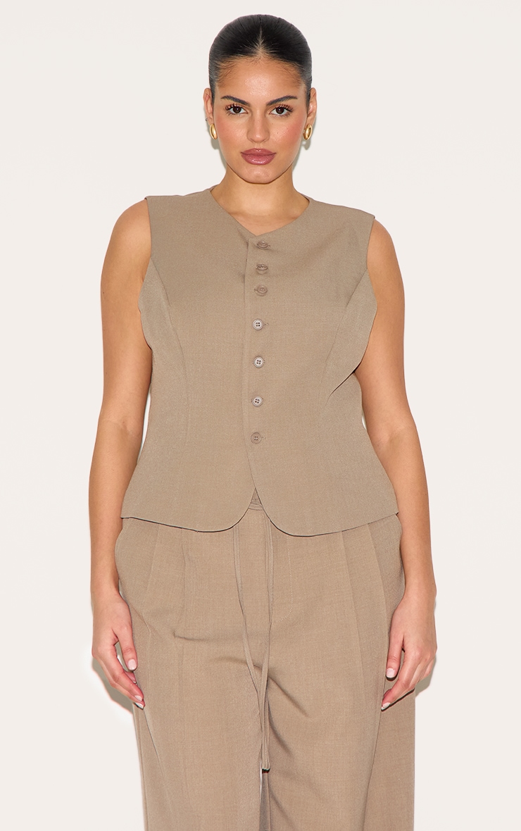 Plus Taupe Tailored Woven Vest image 1