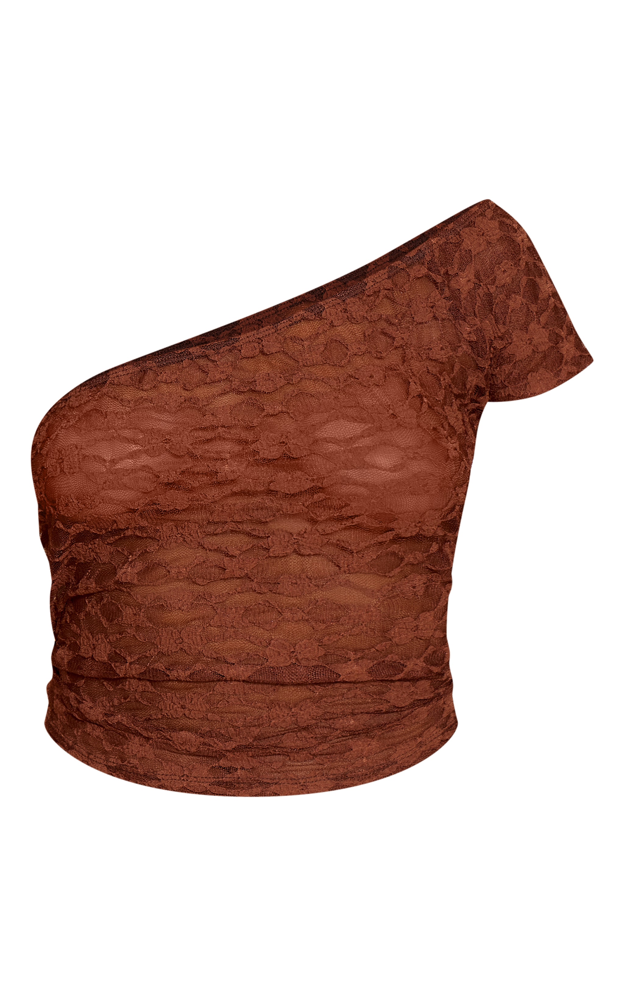Chocolate Textured Lace Asymmetric Neck Long Top image 5