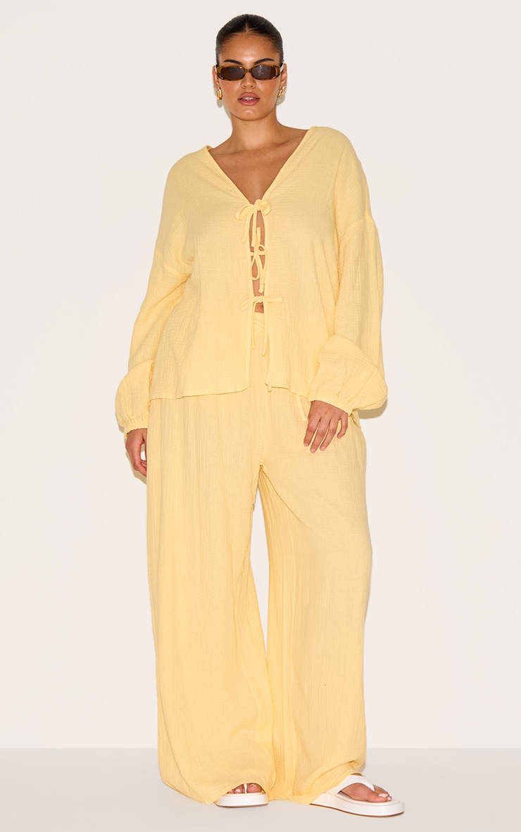 Plus Lemon Textured Cheesecloth Tie Front Shirt image 3