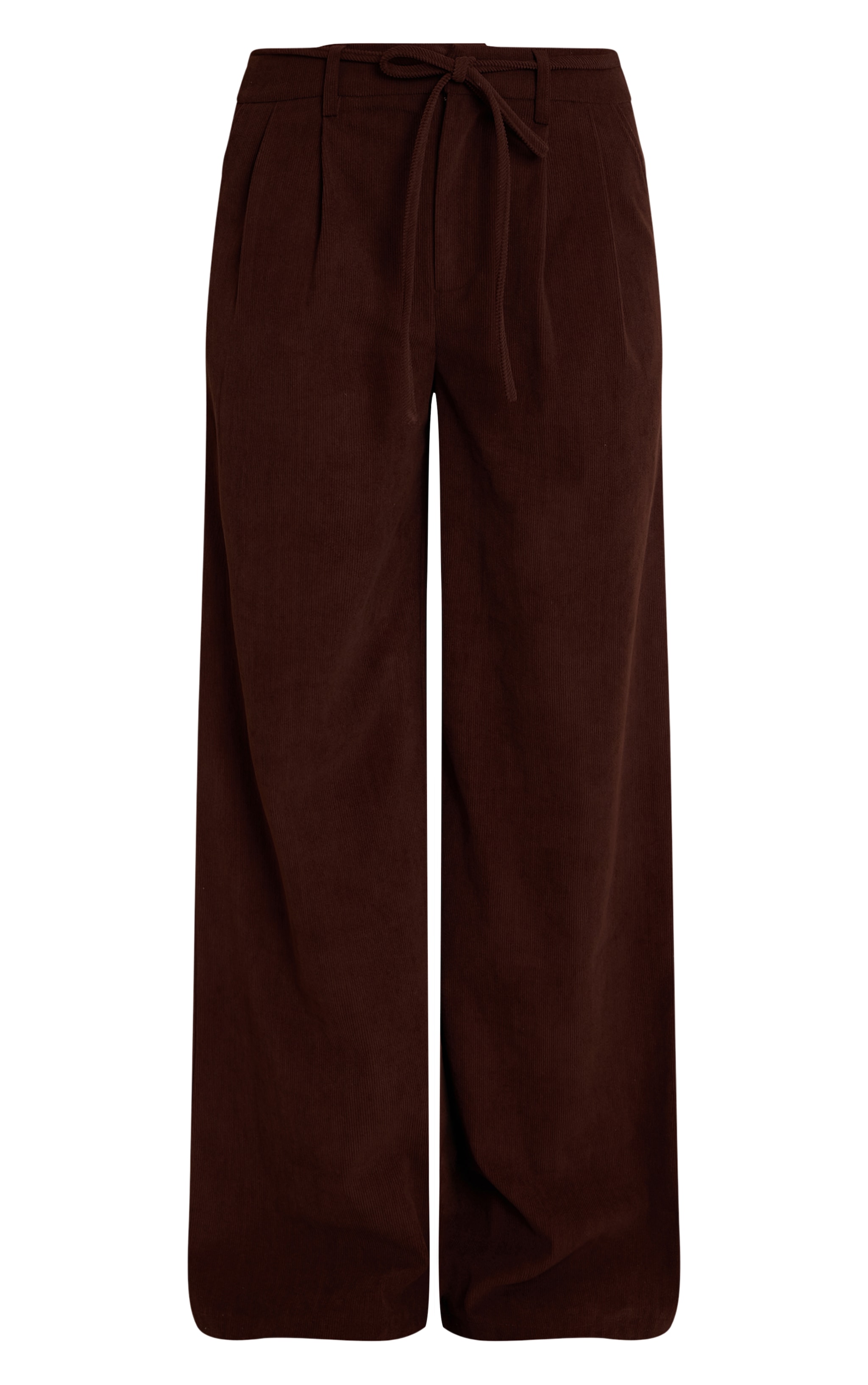 Dark Brown Corduroy Tailored Tie Detail Wide Leg Pants image 5