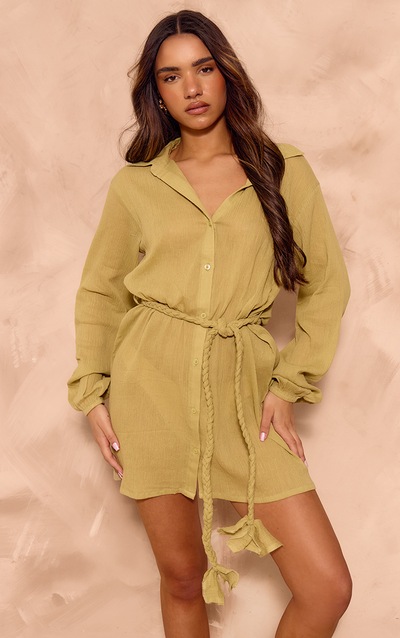 Vivo Basic Crepe Tie Top - Olive Green