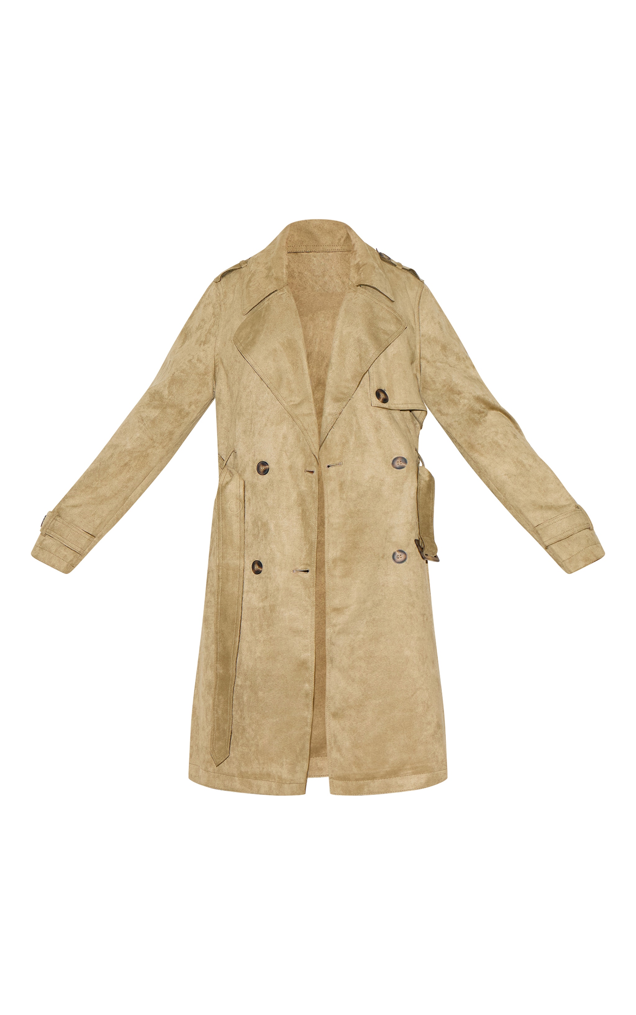 Khaki Mid Length Faux Suede Trench Coat image 5