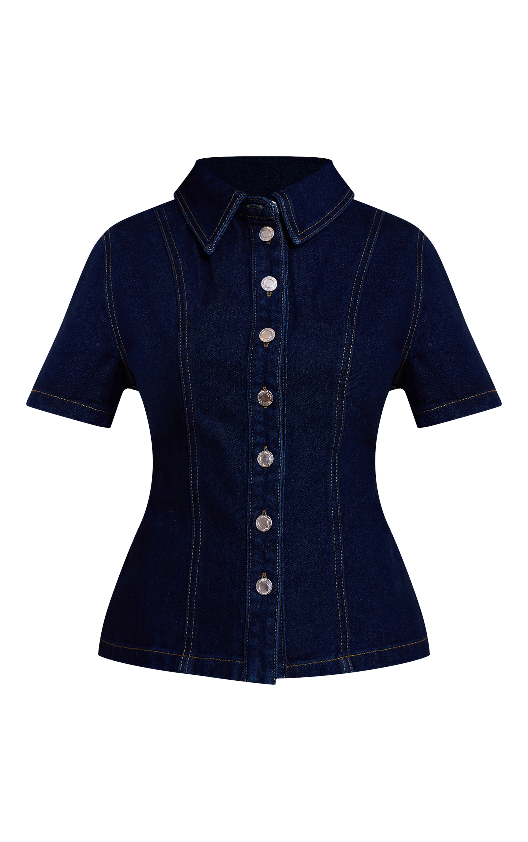  Petite Indigo Denim Button Up Short Sleeve Shirt image 5