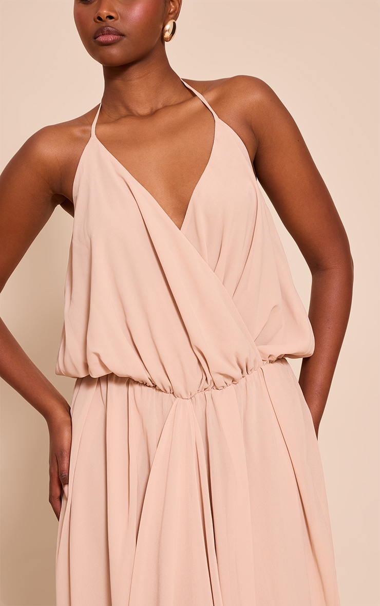 Beige Chiffon V Neck Maxi Dress image 4