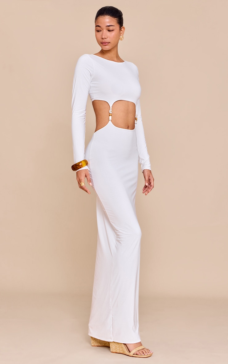 White Double Slinky Trim Detail Cut Out Maxi Dress image 3