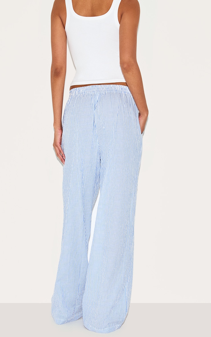 Pantalon en effet lin finement rayé bleu à taille élastifiée image 3