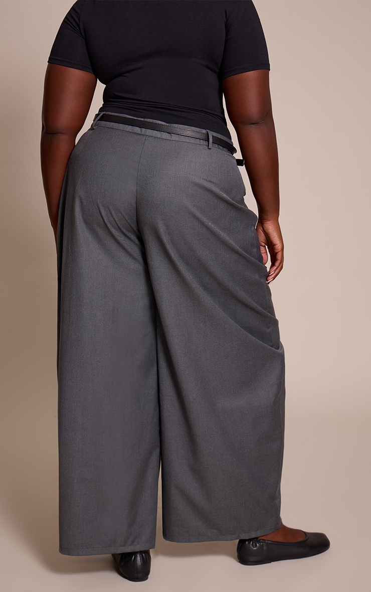 Plus Charcoal Belted Wide Leg Pants image 3