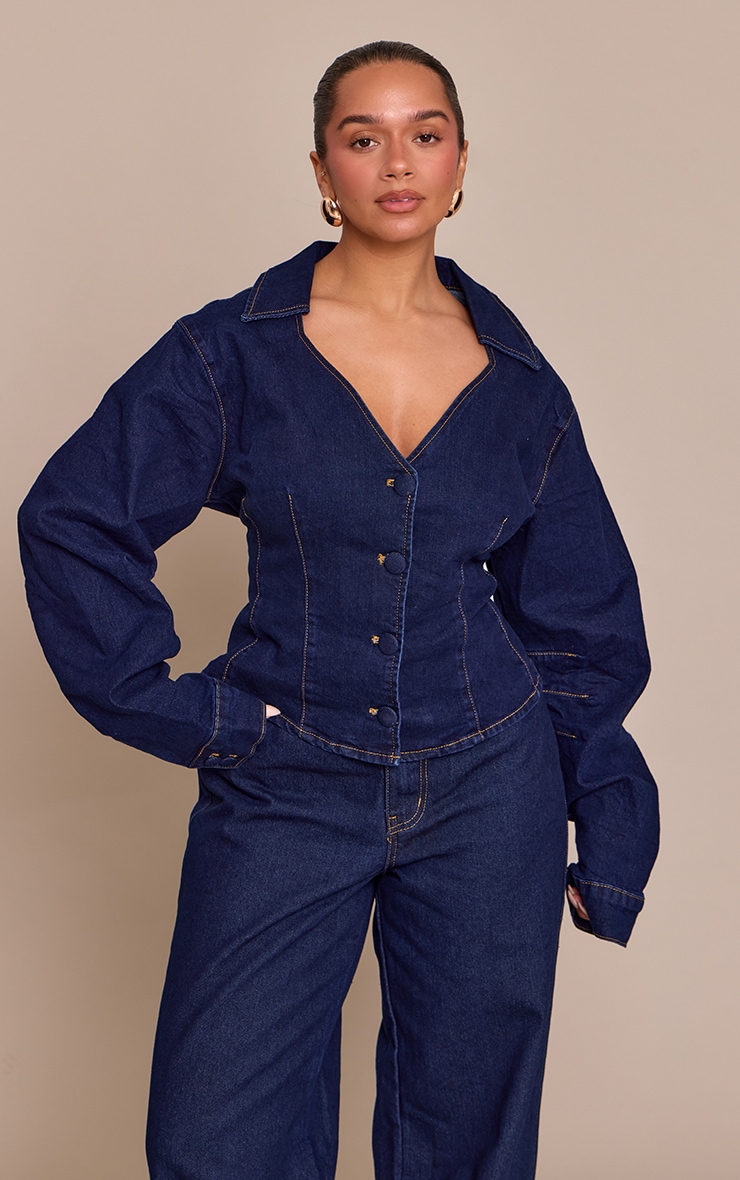 Shape Indigo Cinched Plunge Neck Denim Jacket image 1
