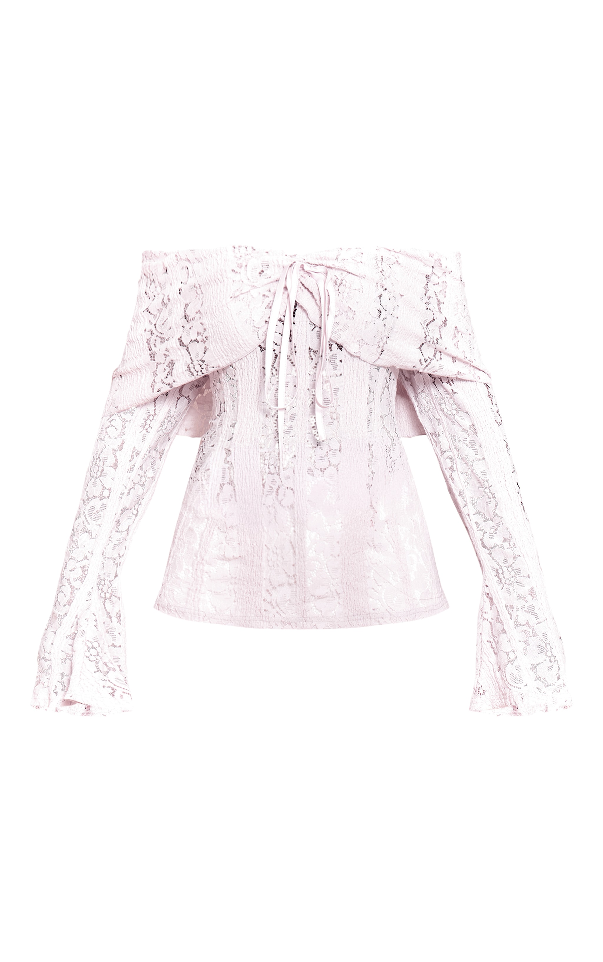 Pale Pink Fitted Lace Flared Sleeve Bardot Top image 5