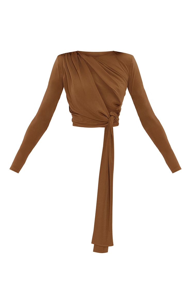 Golden Olive Slinky Jersey Cut Out Detail Knot Detail Top image 5