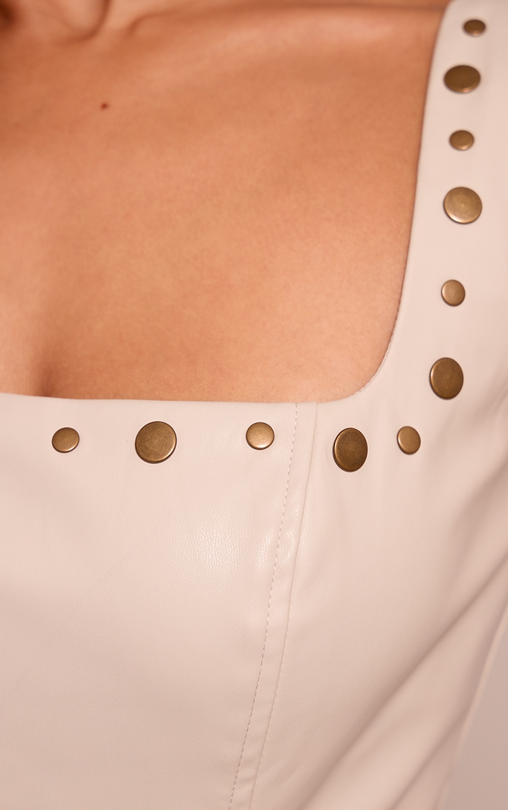Petite Stone Stud Detail Faux Leather Corset Top image 4