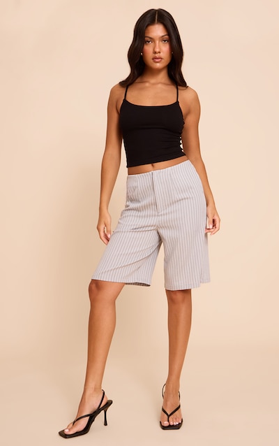 Blue Pinstripe Lightweight Longline Shorts