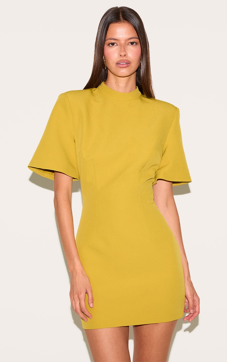 Olive Woven Cinched Backless Mini Dress image 1