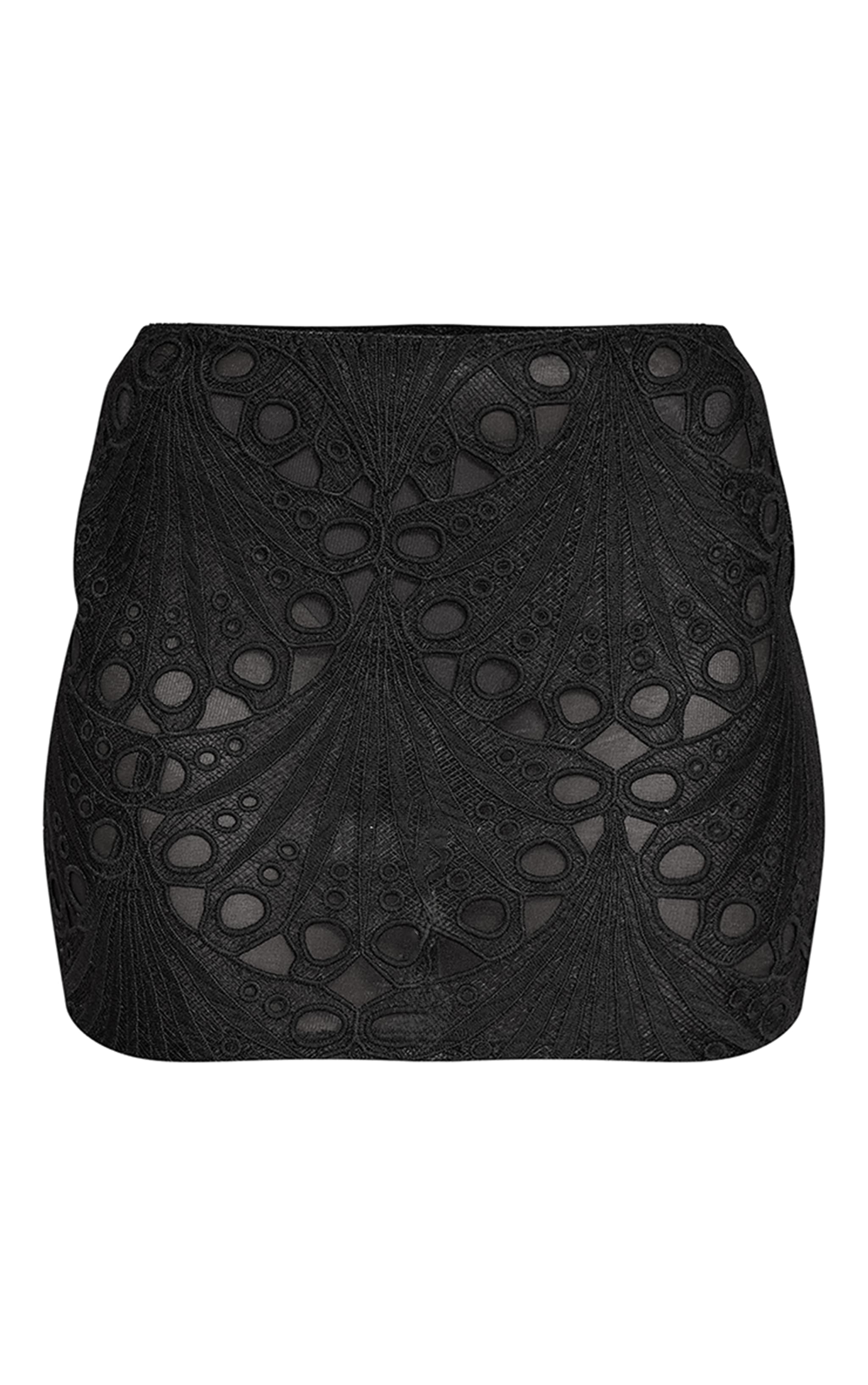 Black Textured Floral Lace Mini Skirt image 6