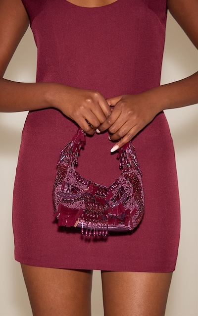 Plum Ornate Sequin Beaded Bag