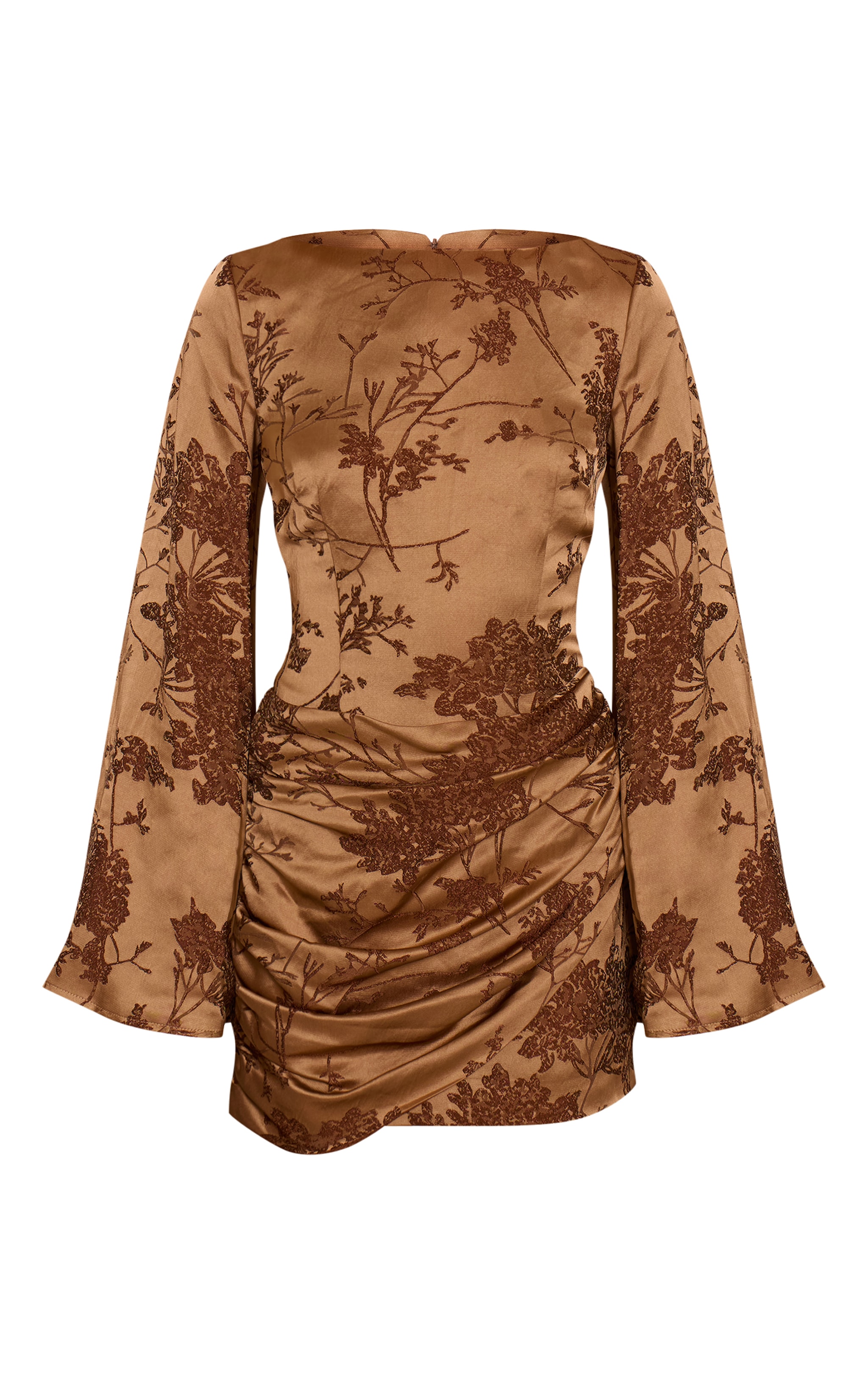 Gold Jacquard Boat Neck Flute Sleeve Mini Dress image 5
