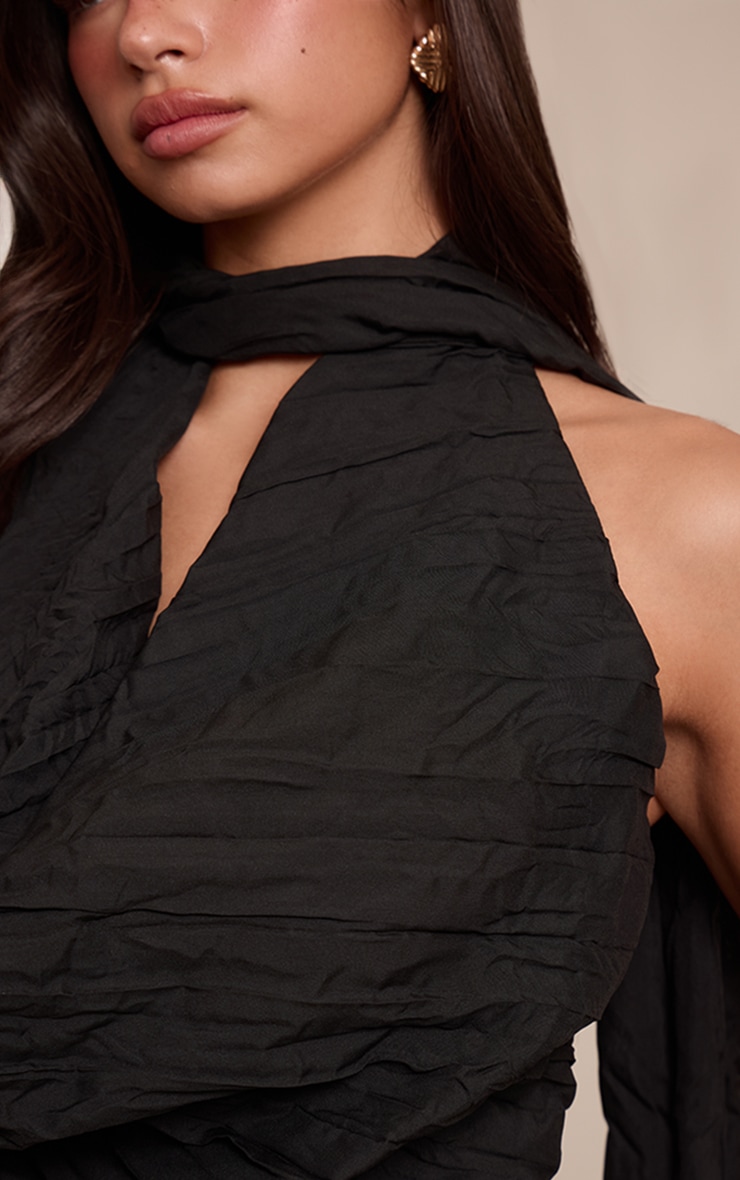 Black Crinkled Woven Extreme Cowl Top image 4