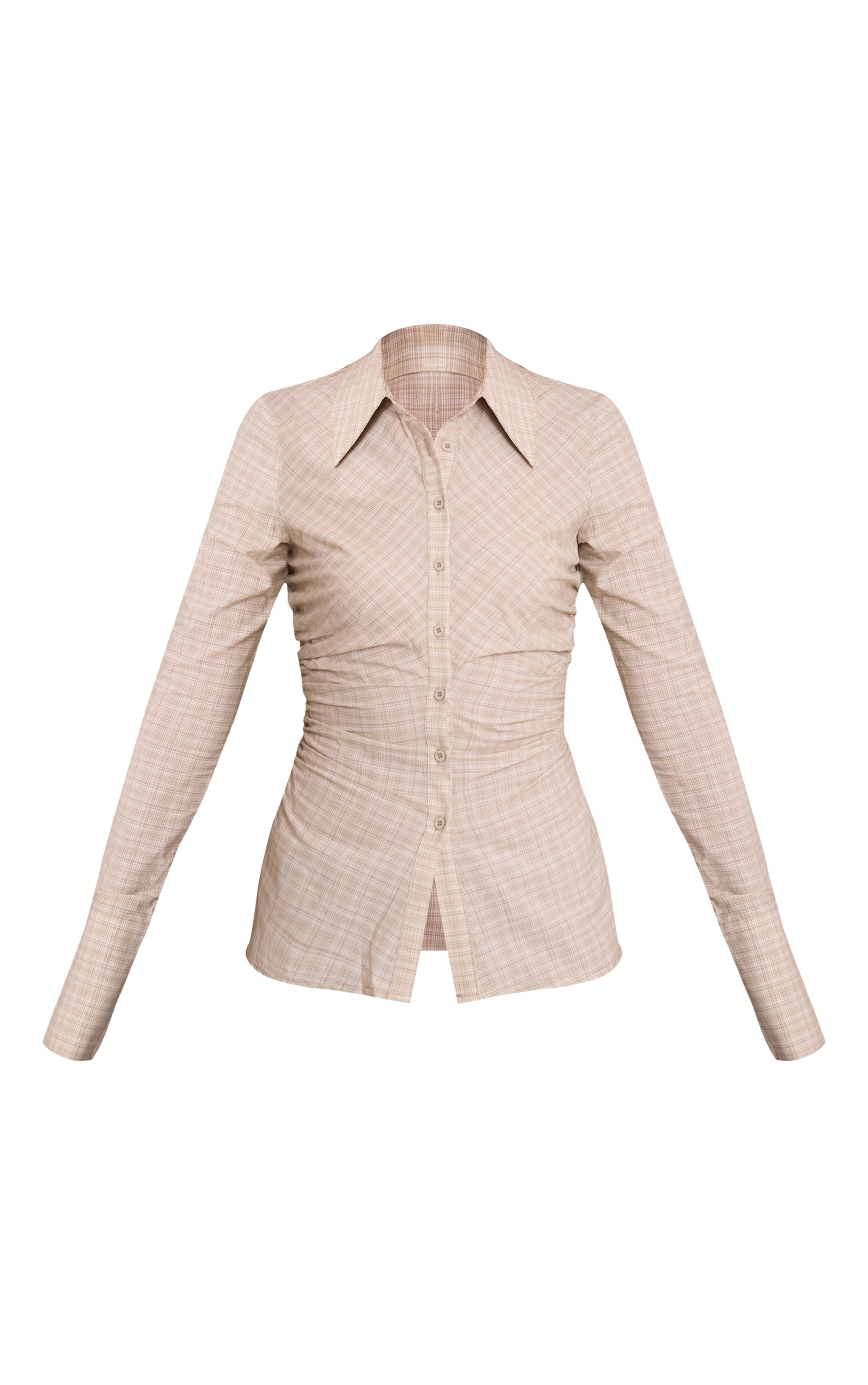 Green Check Fitted Ruched Side Shirt image 5