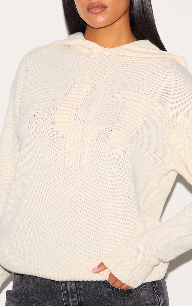 PRETTYLITTLETHING Tall Cream Long Sleeve Knitted Hoodie image 4