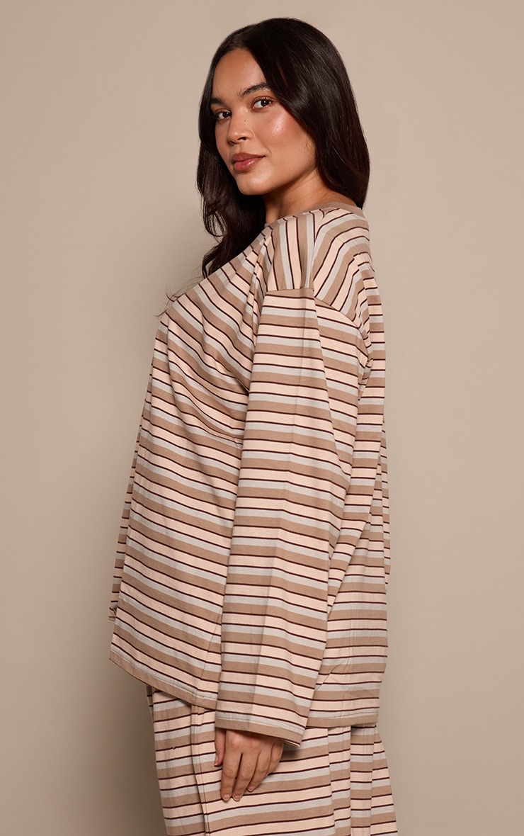 Plus Light Brown Striped Long Sleeved Top image 2