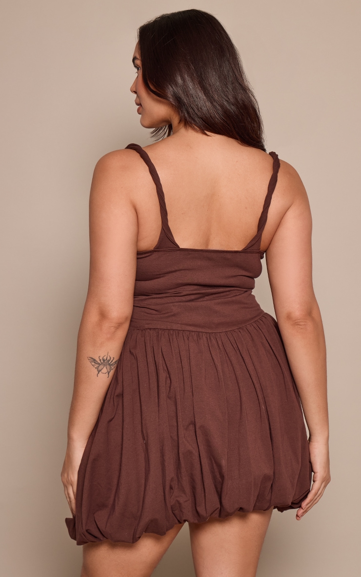 Plus Chocolate Jersey Twist Strap Puff Ball Dress image 2