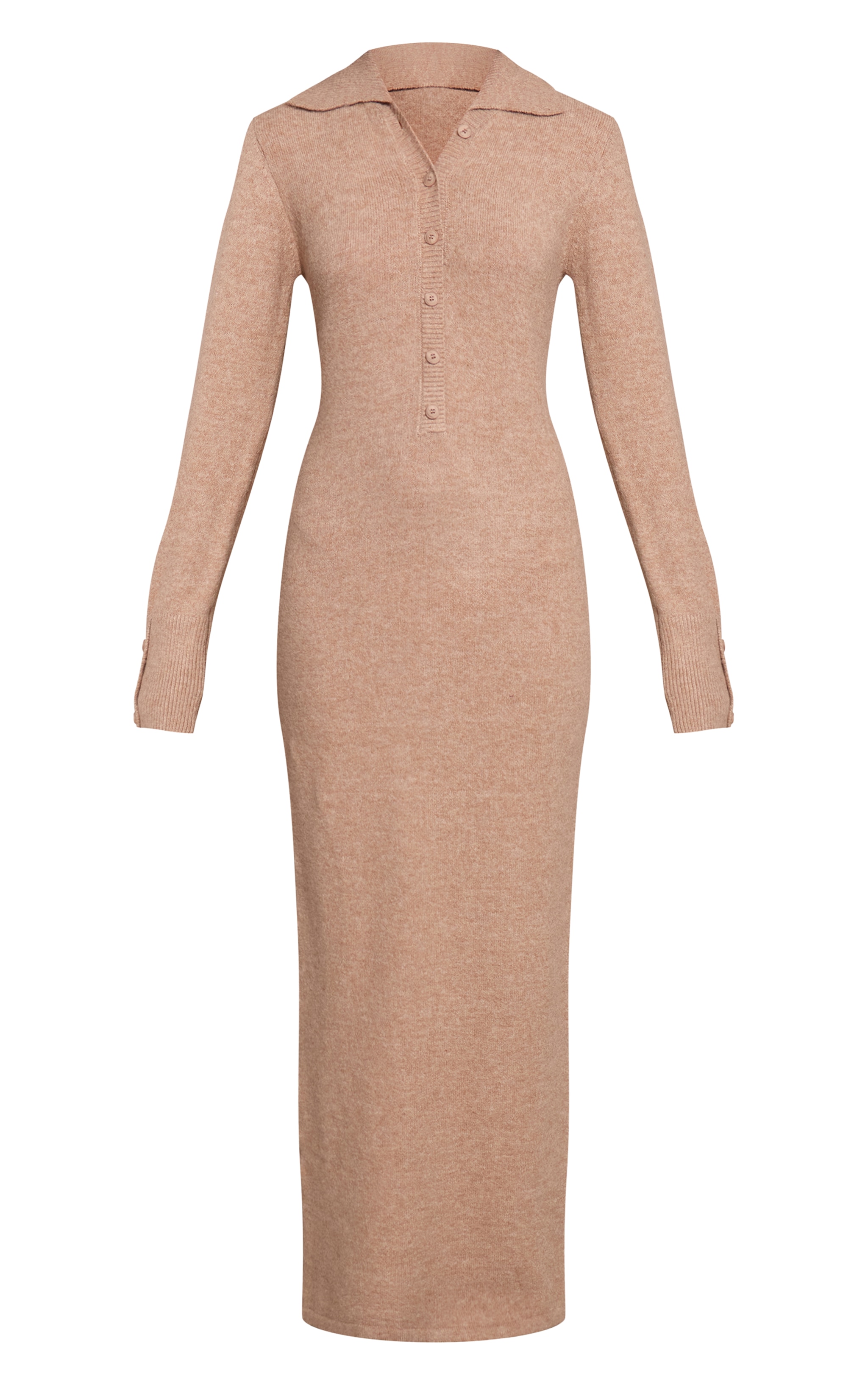Oatmeal Soft Bobble Knit Button Up Collar Detail Maxi Dress image 5