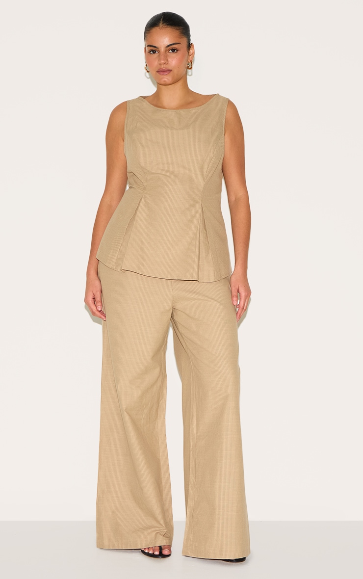 Plus Sand Striped Cotton Peplum Top image 3