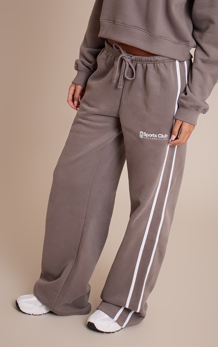 Tall Charcoal Sports Club Print Wide Leg Sweatpants image 2