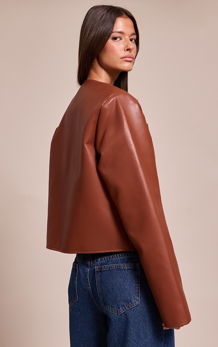 Tan Pocket Detail Faux Leather Jacket image 2
