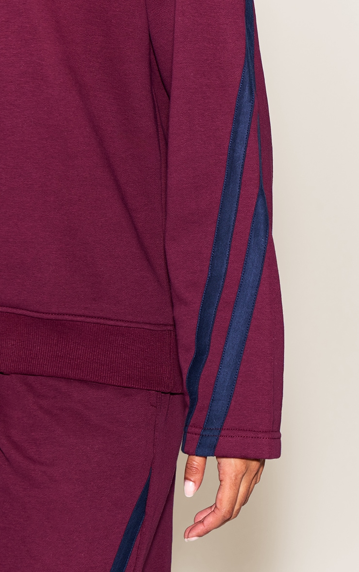 Burgundy Contrast Striped Oversized Sweatshirt image 4