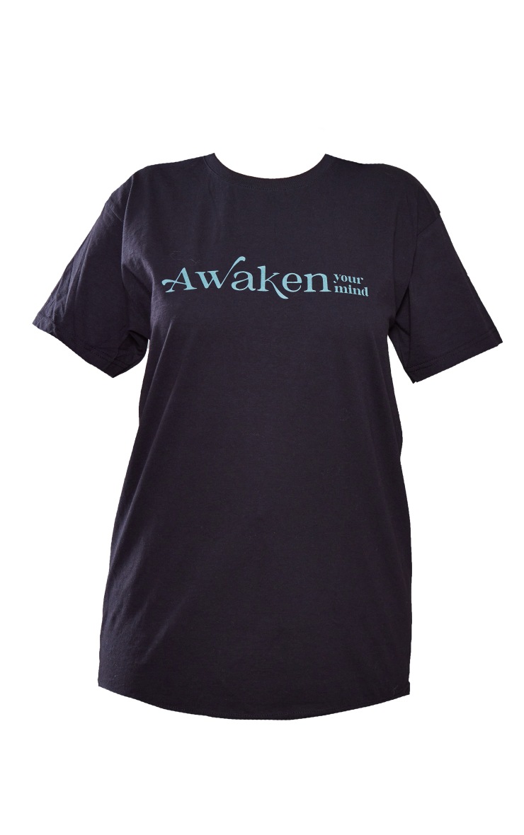 Black Awaken Your Mind Printed T Shirt image 5