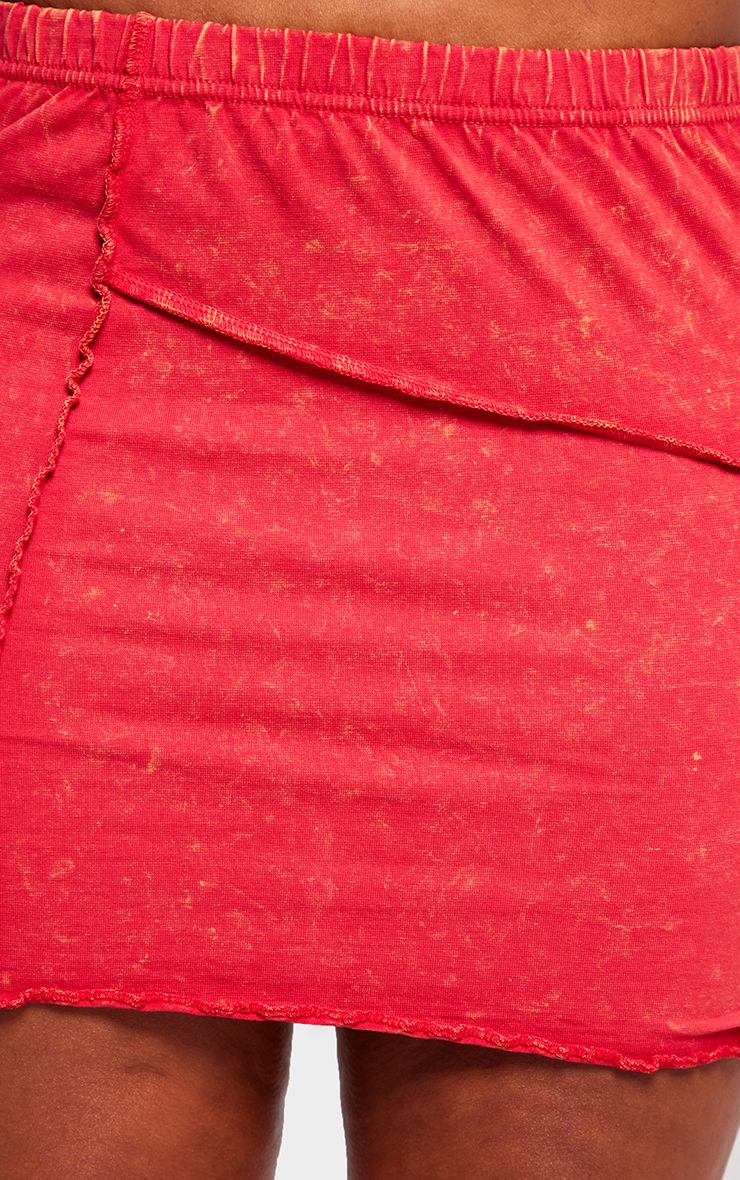 Shape Red Washed Cotton Seam Lettuce Hem Skirt image 5