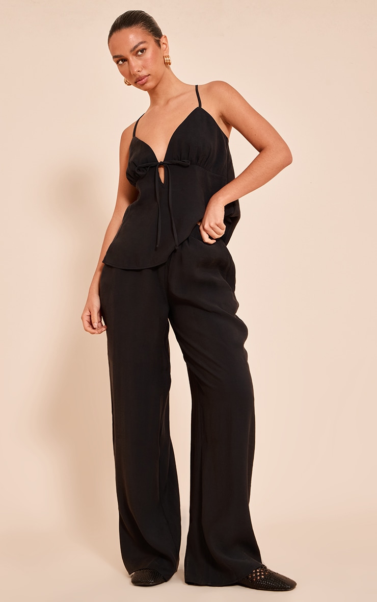 Black Woven Tie Front Floaty Cami Top image 3