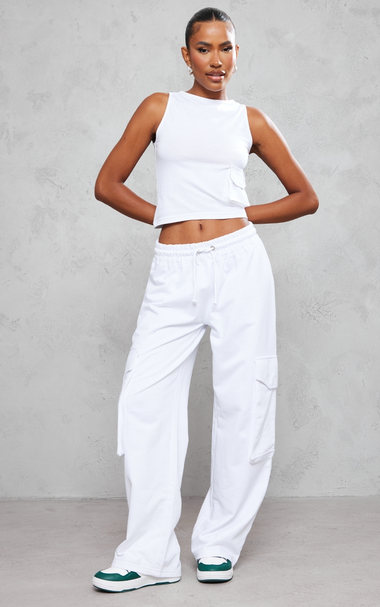 White Pocket Detail Longline Sleeveless Top image 3