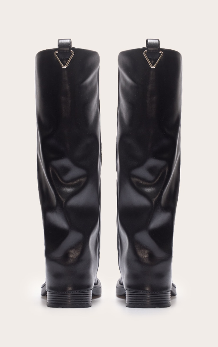 Black Pu Block Heeled Fold Over Knee High Boots image 3