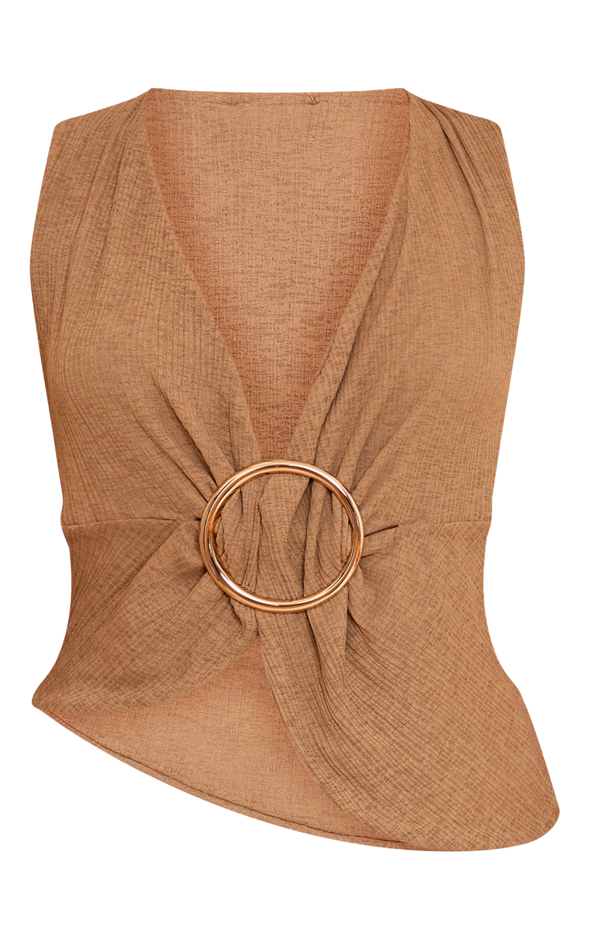 Petite Mushroom Ribbed Onion Skin Trim Detail Plunge Top image 5