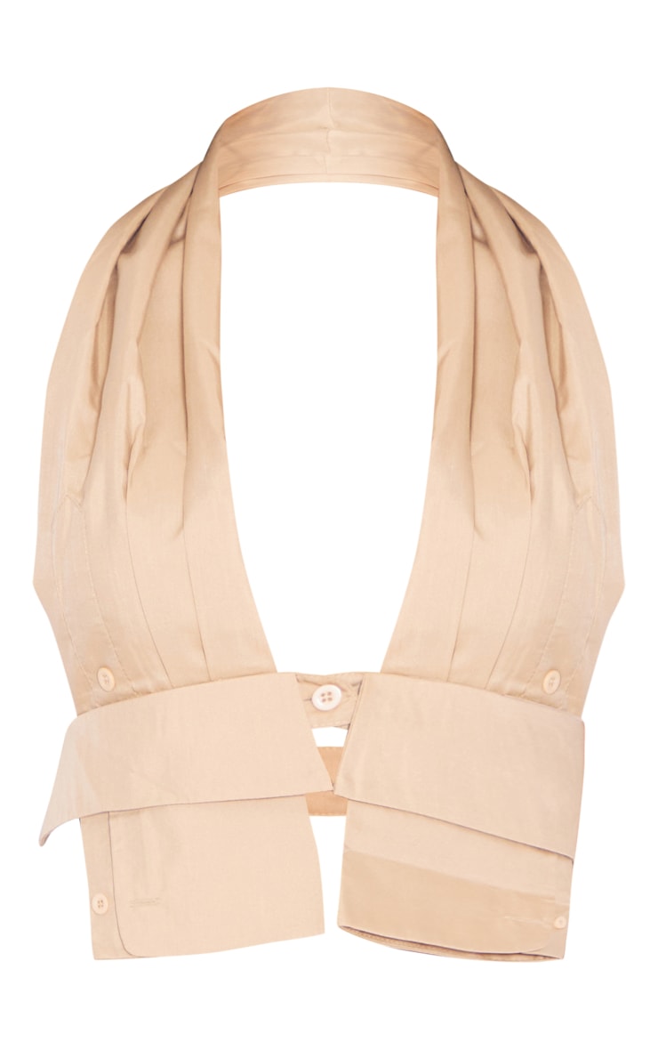 Stone Shirt Cuff Halter Open Back Crop Top image 5
