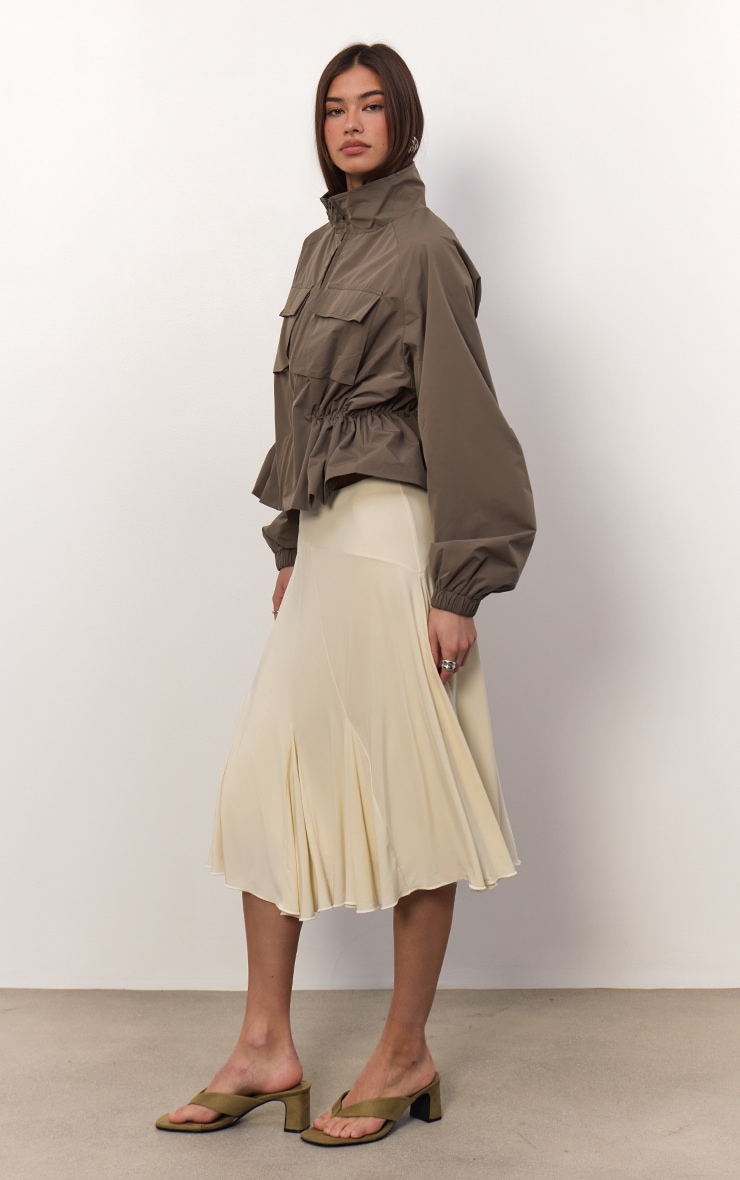 Cream  Slinky Exposed Seam Detail Midi Skirt  image 3