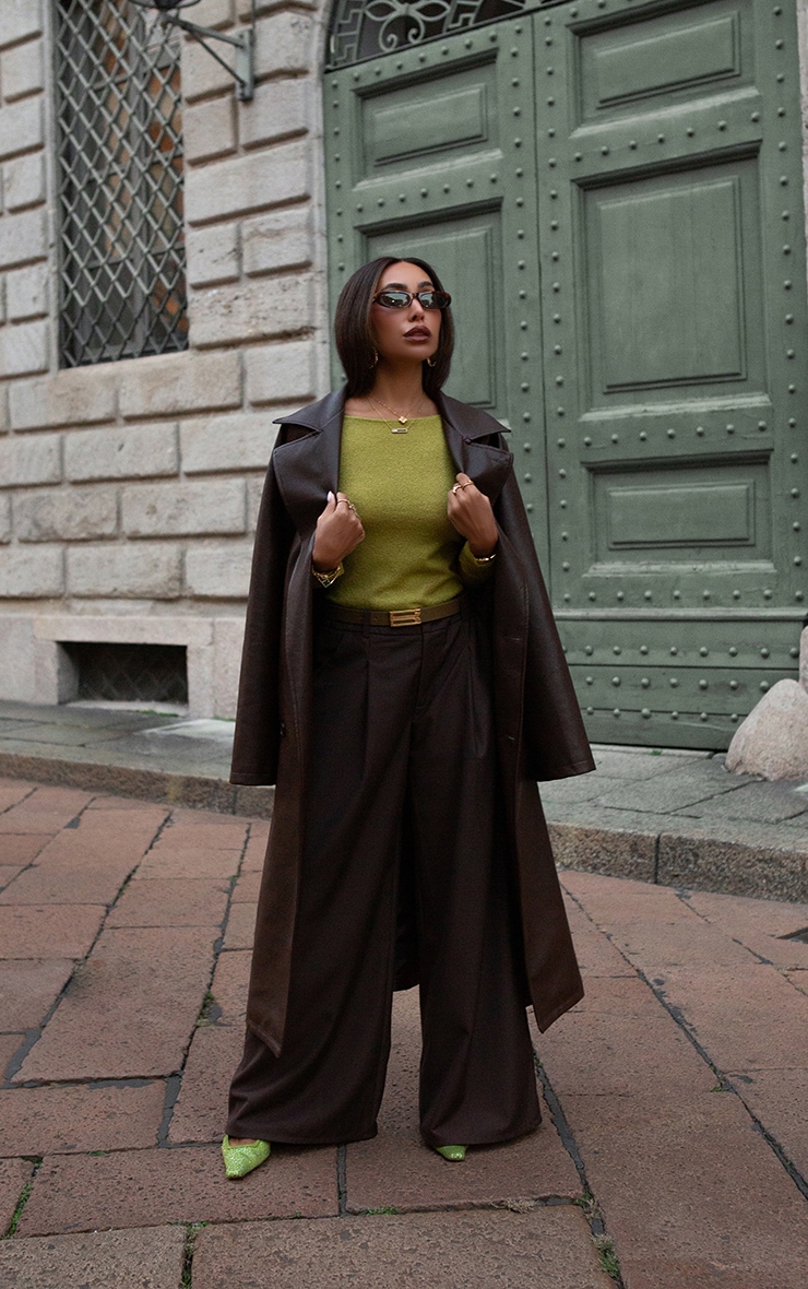 Trench long en PU marron image 3