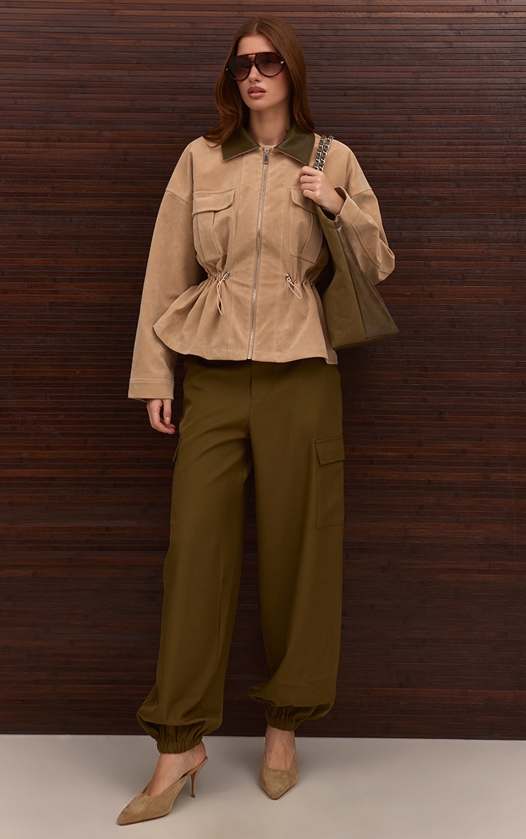 Pantalon cargo tissé kaki à ourlets élastiques image 2