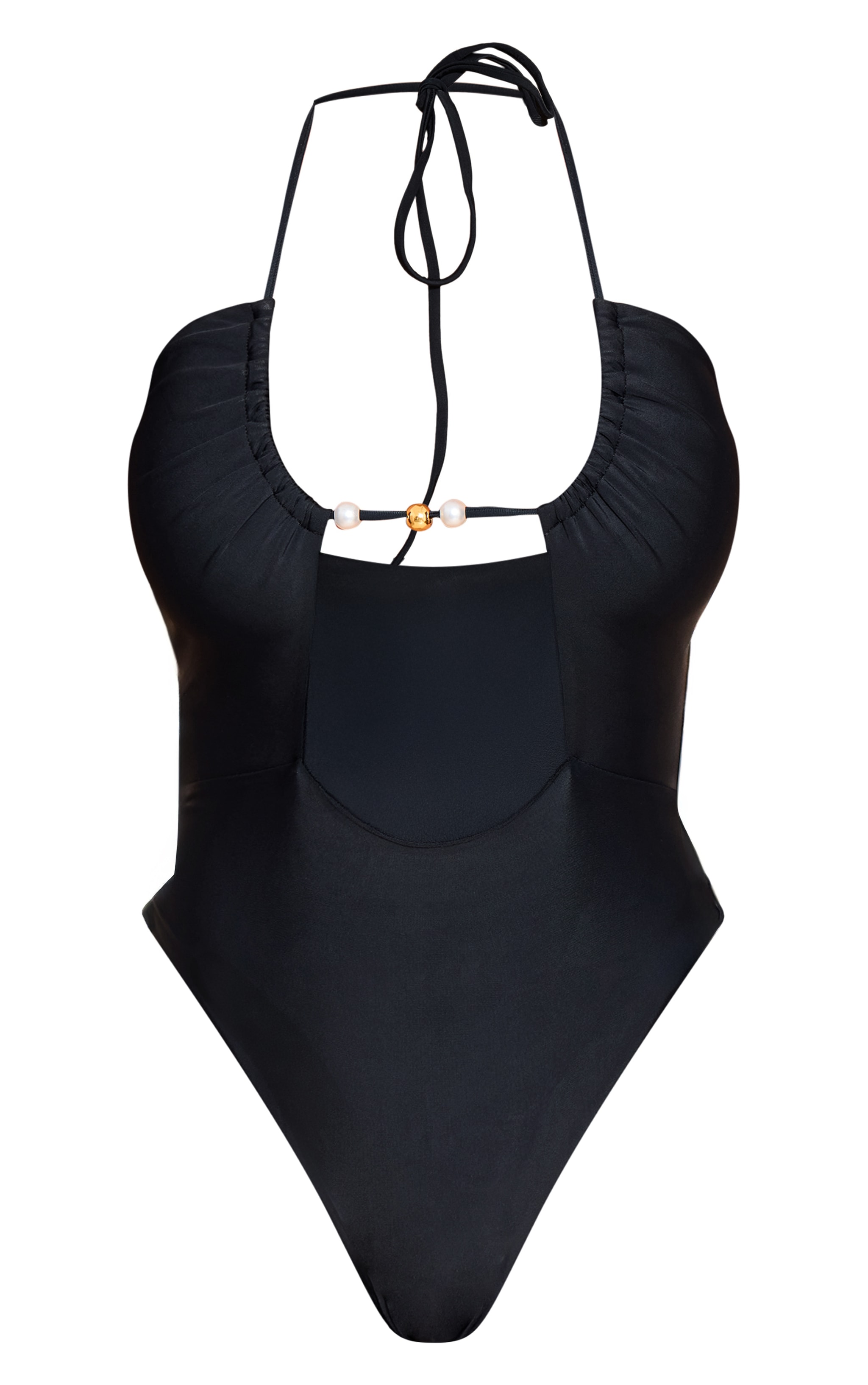 Shape Black Beaded Halterneck Swimsuit image 5